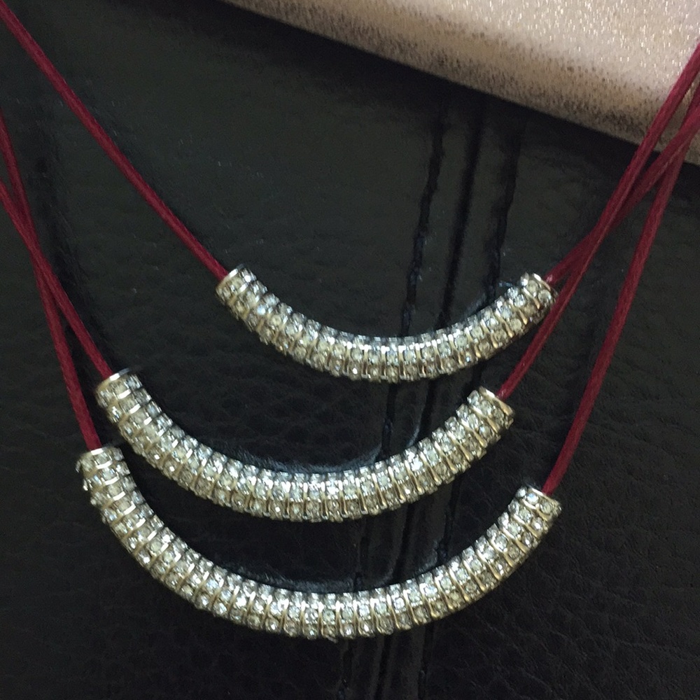 🚨LAST ONE🚨 Wine cord necklace curved cz bar - Picture 2 of 3